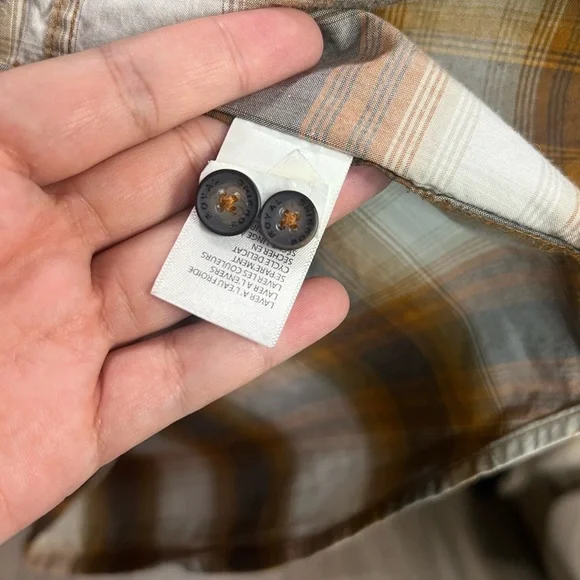 ROYAL ROBBINS Orange Checkered Button Down Shirt Cotton Long Sleeve size Medium - Picture 7 of 8